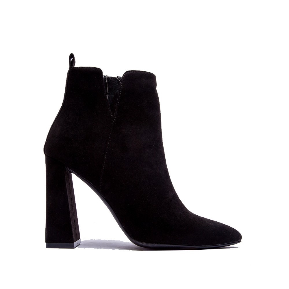Qupid Black Suede Pyramid Heel Ankle Booties